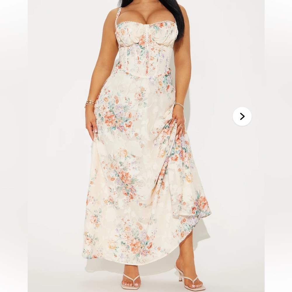 Fashion Nova Cream Floral Maxi Dress
